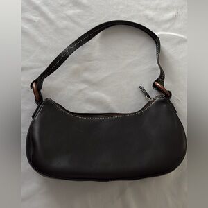 Vintage 90s Brown Leather w/contrast white stitching Ann Taylor Loft bag